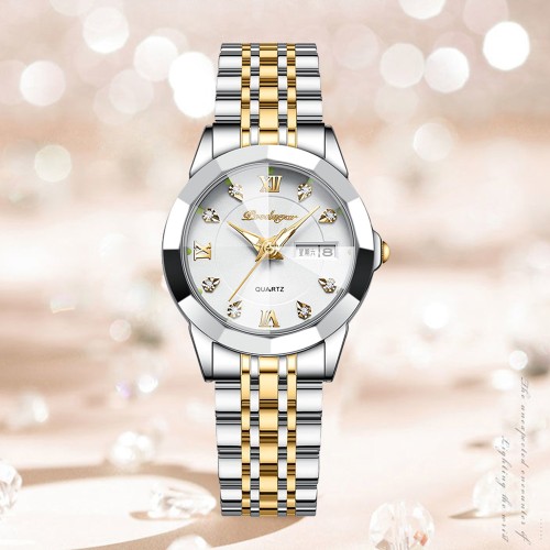 Waterproof women's watch, luminous automatic mechanical watch, with double calendar, trendy and luxurious watch.